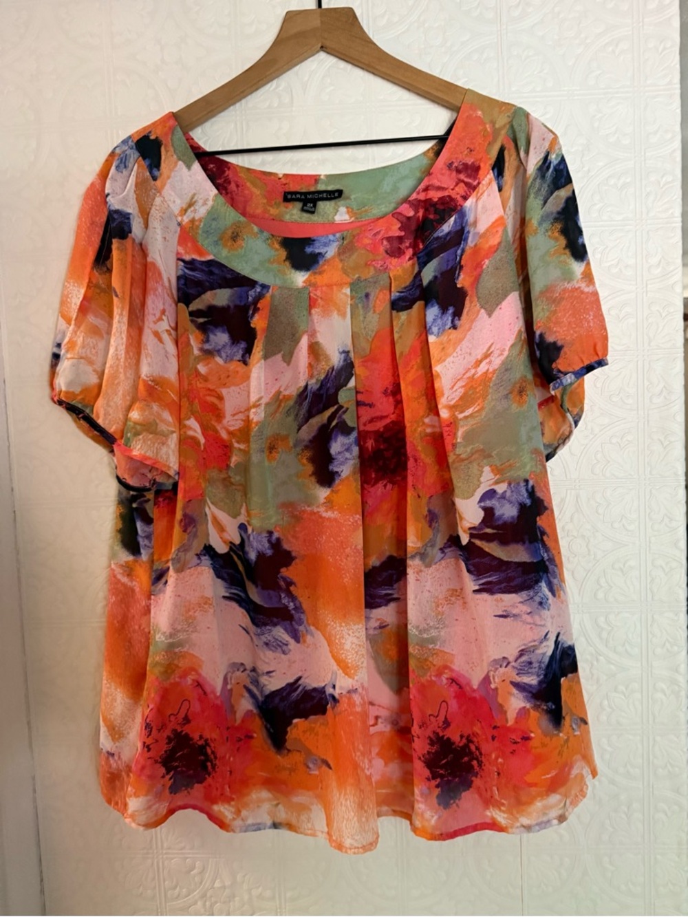 Dana Buchman Multicolor Orange Floral Short Sleeve Blouse